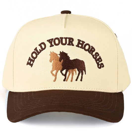 C.C HOLD YOUR HORSES Embroidered Letter Two Tone Trucker Hat
