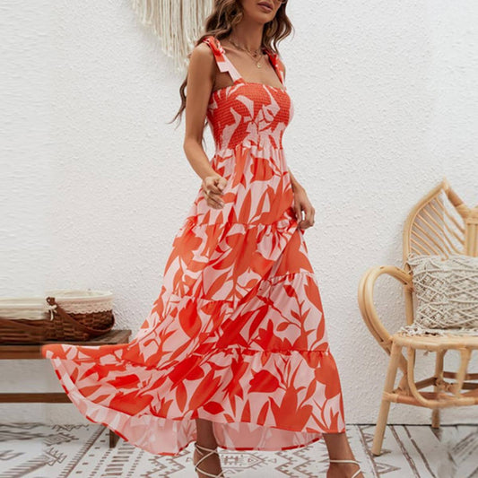 LACE-UP STRAPLESS HALTER DRESS