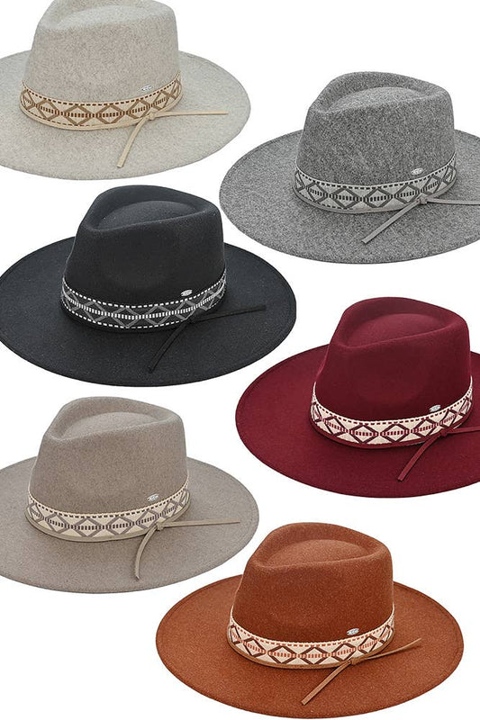 C.C Geometric Trim Band Vegan Felt Panama Hat