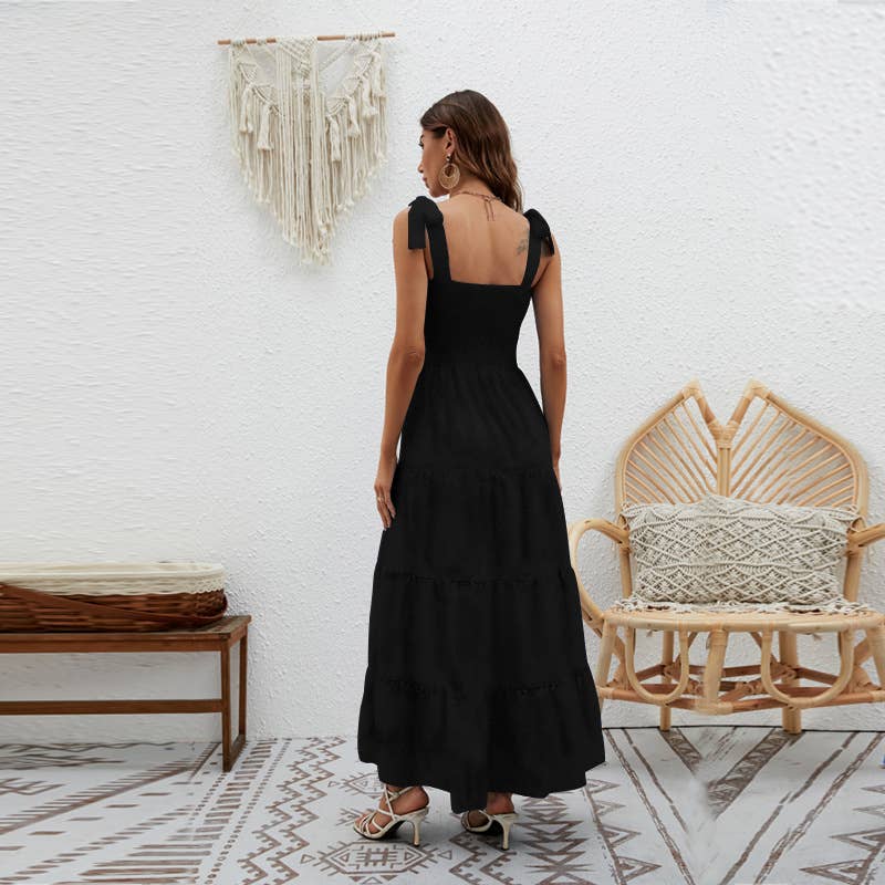 LACE-UP STRAPLESS HALTER DRESS
