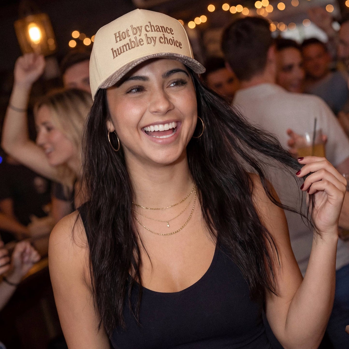 C.C HOT BY CHANCE HUMBLE BY CHOICE Two Tone Trucker Hat