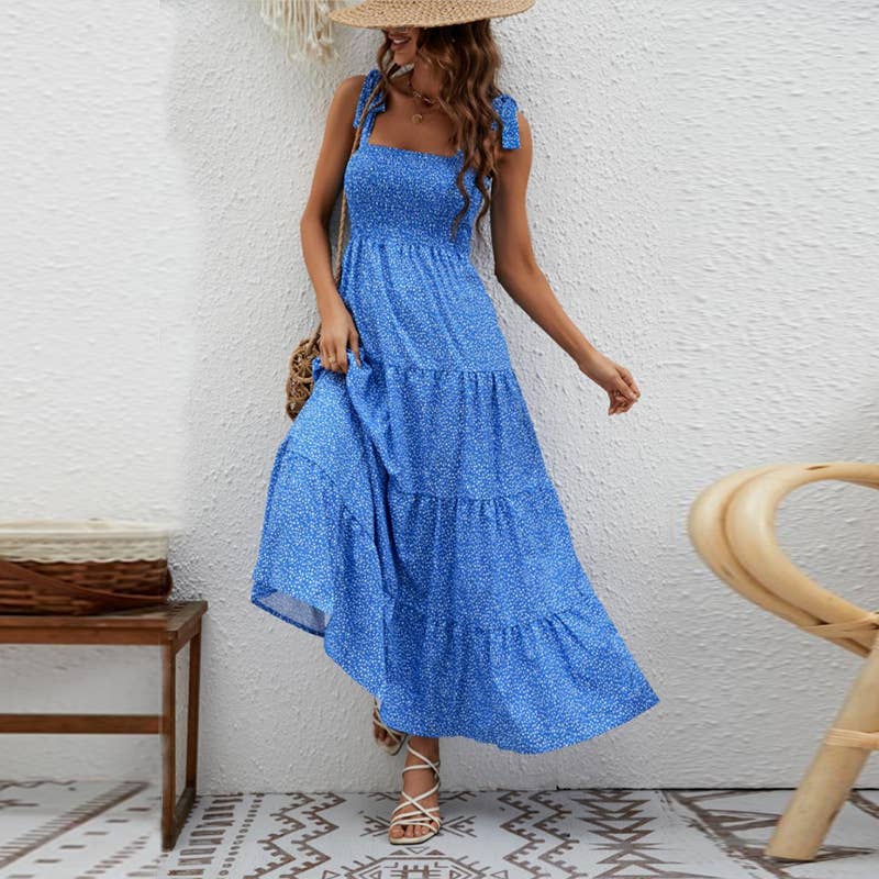 LACE-UP STRAPLESS HALTER DRESS