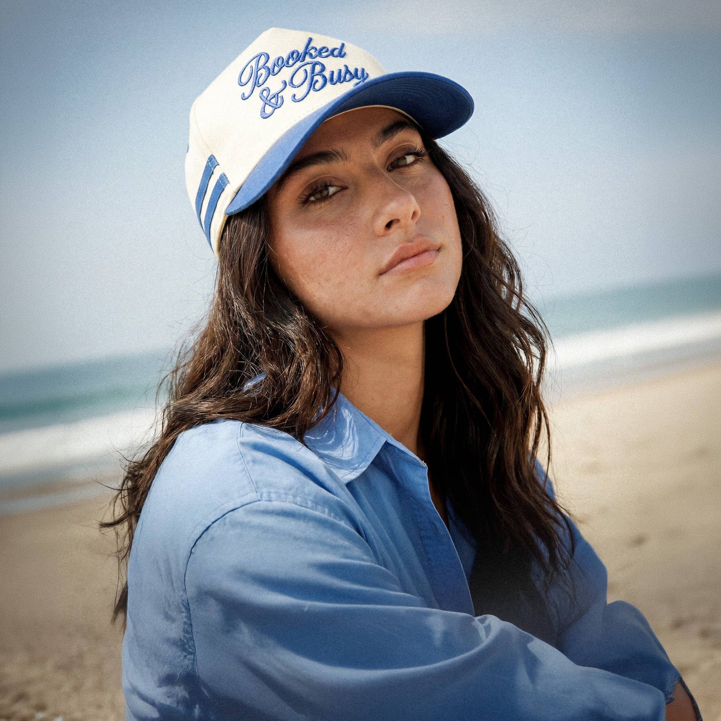 C.C BOOKED AND BUSY Letter on Two Tone Trucker Hat