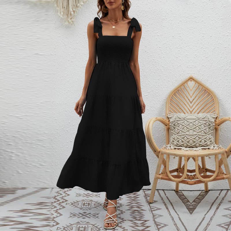 LACE-UP STRAPLESS HALTER DRESS