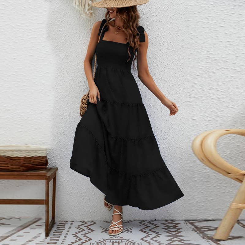 LACE-UP STRAPLESS HALTER DRESS