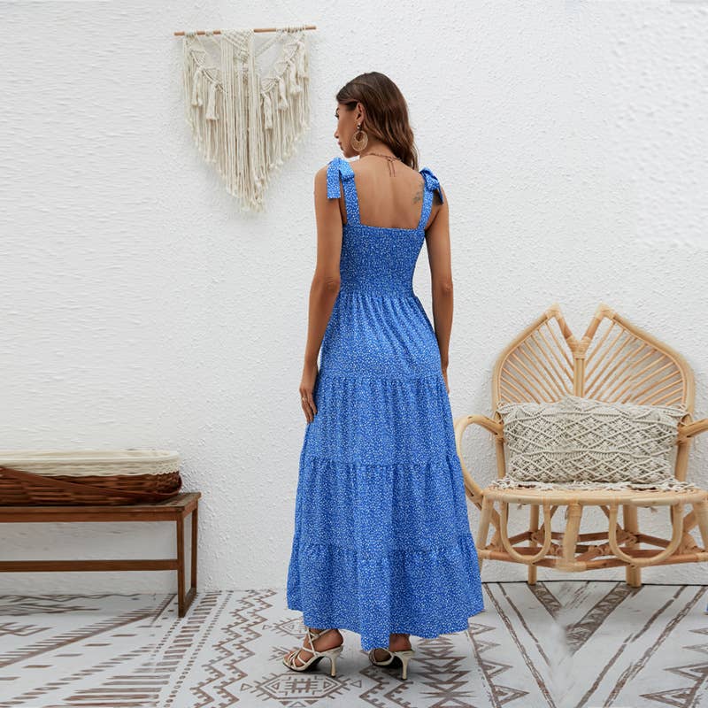 LACE-UP STRAPLESS HALTER DRESS