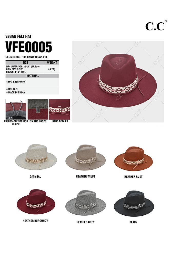 C.C Geometric Trim Band Vegan Felt Panama Hat